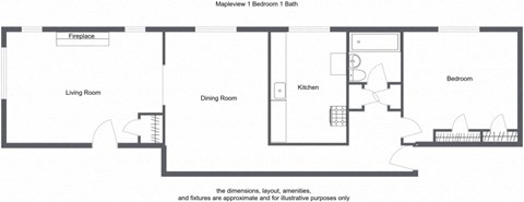 Floor plan for 1 bed, 1 bath, 700 sqft